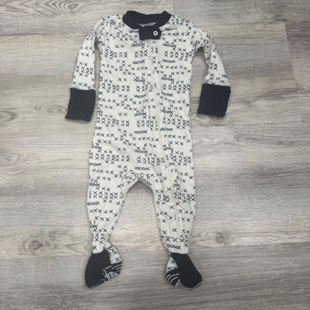 Burts‎ Bees Baby Organic Cotton Footed Pajamas Navy Cross Stitch Sleeper 0-3M